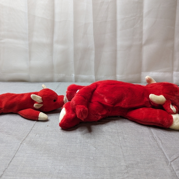 1995 1998 TY Beanie Buddies Babies Snort Red Bull Plush Toy 9" 15" Lot Of 2 - Picture 11 of 13